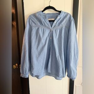 LOFT Light Blue Lace-Trim Blouse